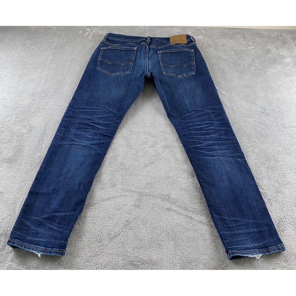 American Eagle Mens Next Level Flex Slim Taper Distressed Dark Wash Jeans 32x30 - Picture 16 of 16